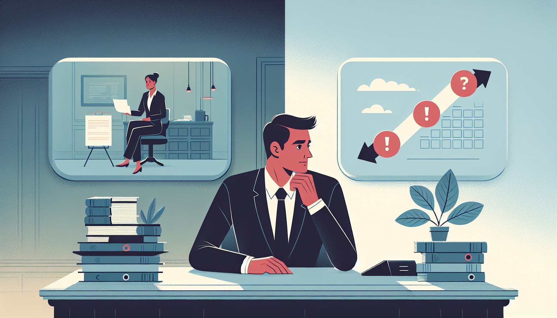 生活保護受給中でも自己破産できるかを冷静に検討する成人のイラスト