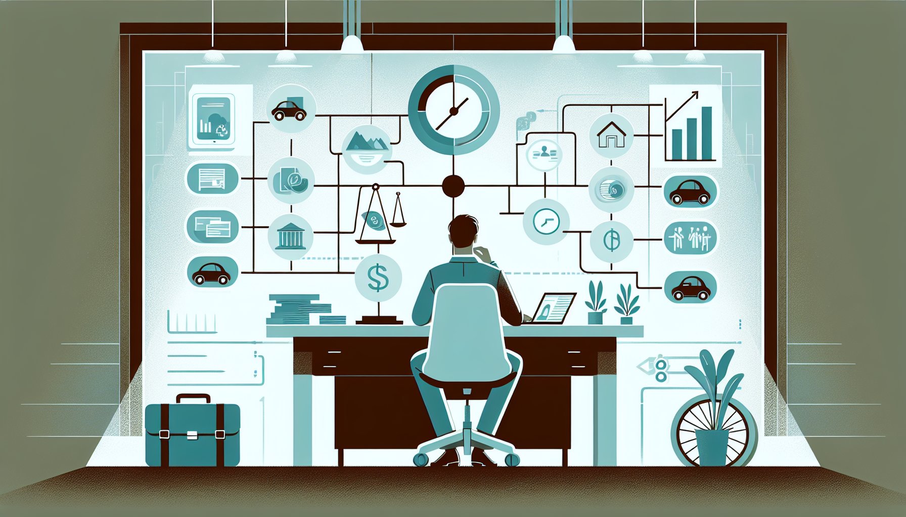 自己破産 車 は 没収 されるかを天秤で比較し生活や優先順位を整理するイラスト