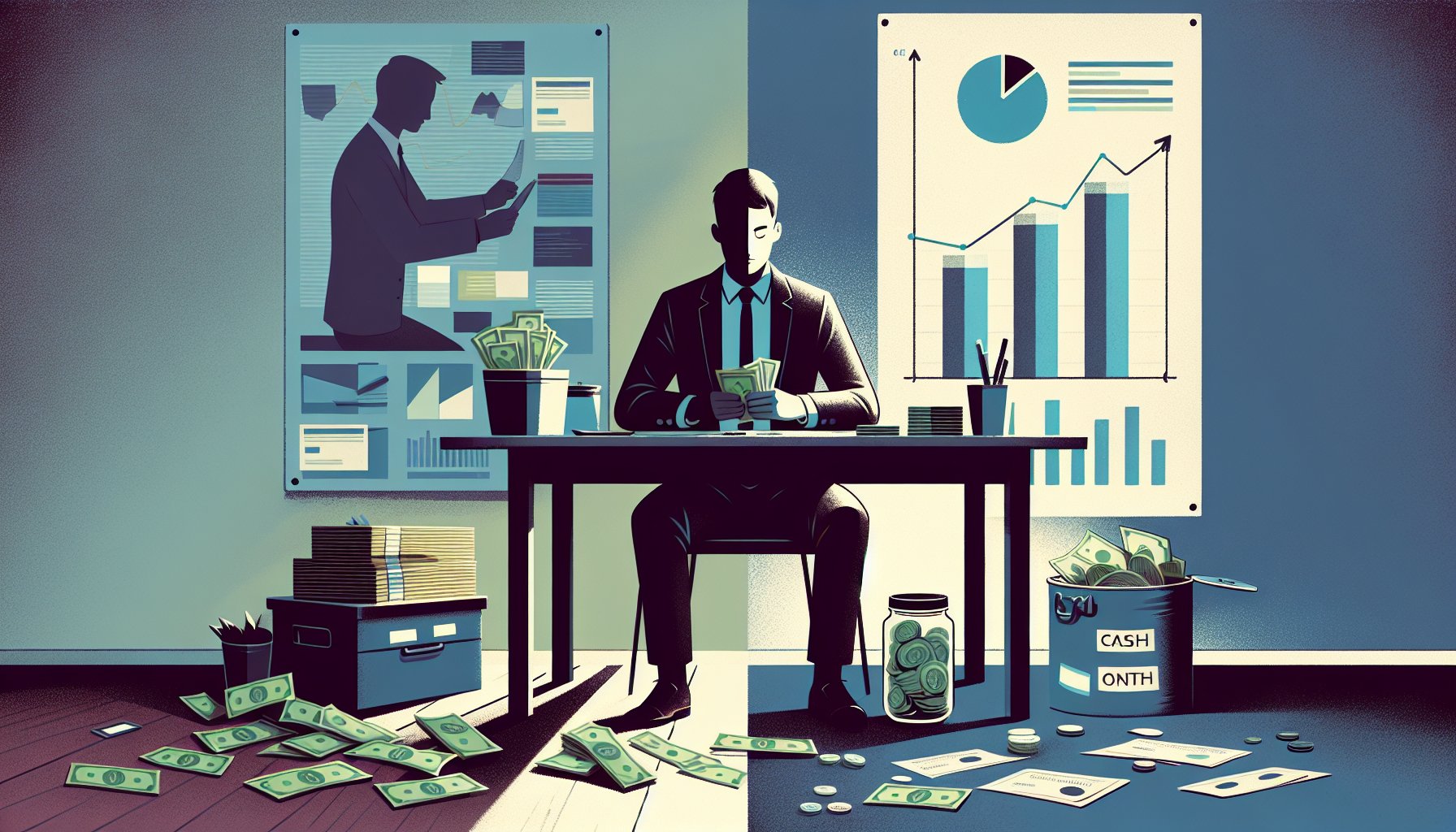 自己破産 すると どうなるかを象徴し、借金から現金管理と貯蓄・投資へ意識が変化する様子