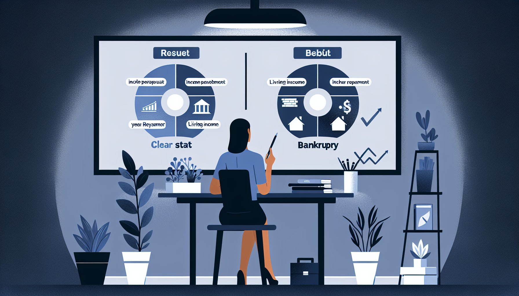 自己破産か任意整理判断基準を比較し、将来設計と返済計画を冷静に検討する場面