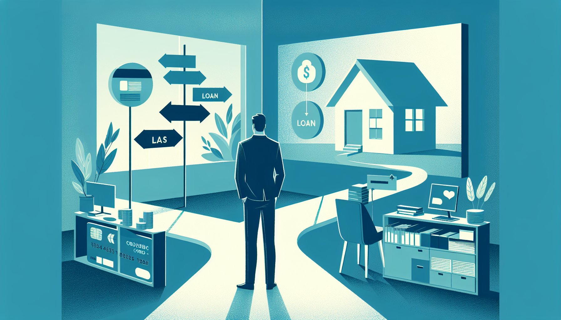 借金 救済制度 デメリット はを検討し将来設計を考える大人が分かれ道で悩む様子