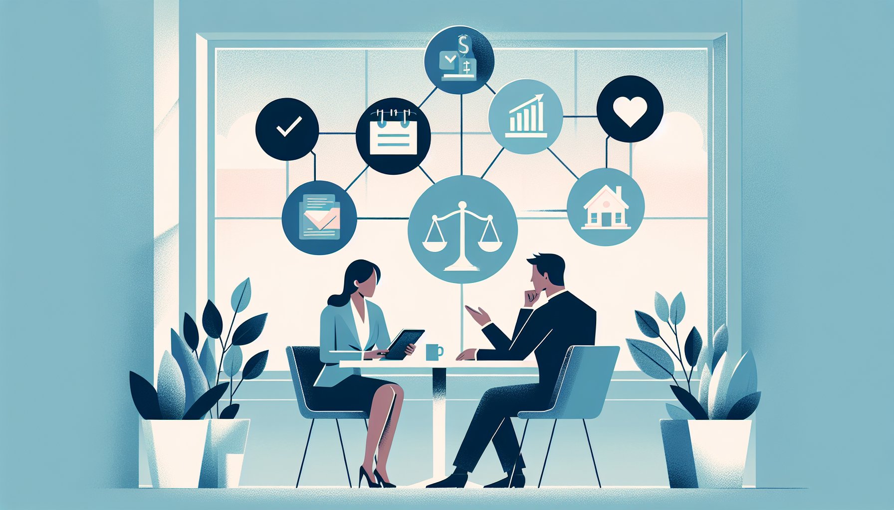 落ち着いたオフィスで借金救済制度 どこに相談すべきか専門家と検討する場面