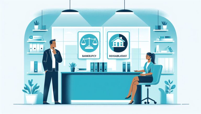 自己破産 か 個人再生 相談 迷う場面で専門家と選択肢を比較するイラスト